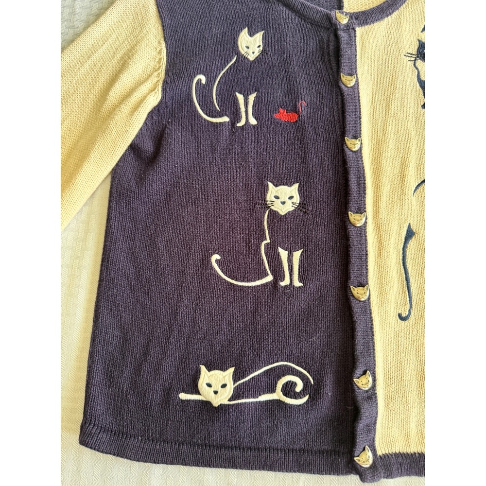 Christopher & Banks Cat Cardigan Navy Cream Embroidered Knit Sweater Medium 2003 - Picture 9 of 16